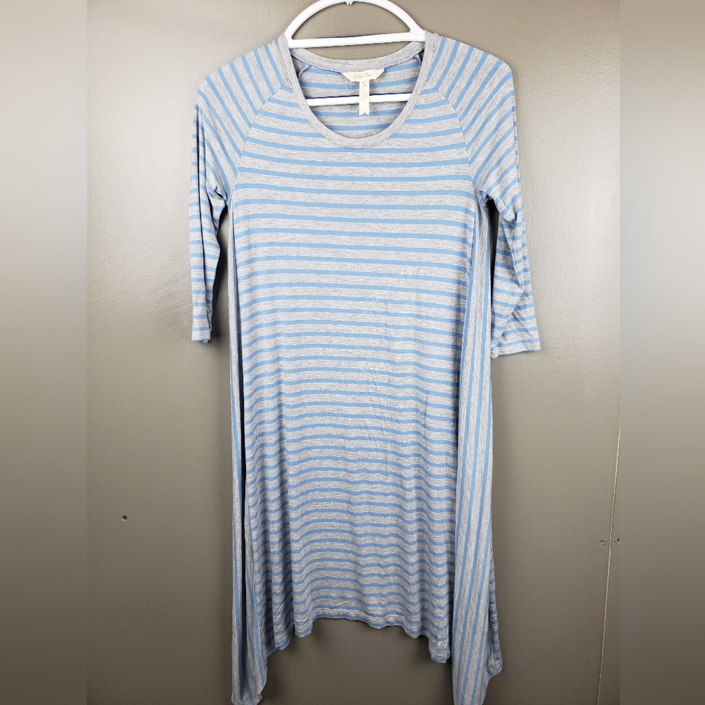 Matilda Jane Womens Dress Size Small Blue Grey Striped Stretch Half Sleeve
